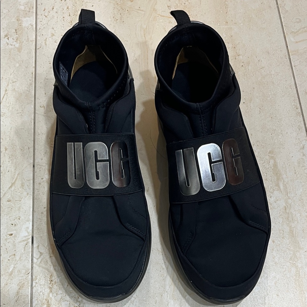 UGG Women’s Neutra Sneaker Black Slip-On Sneakers with Silver Logo